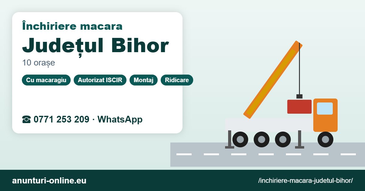 Închiriere macara Județul Bihor – 0771 253 209