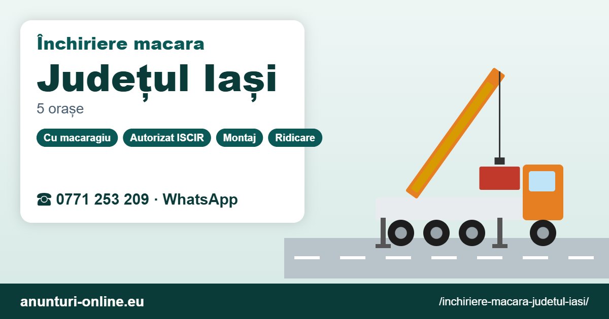 Închiriere macara Județul Iași – 0771 253 209