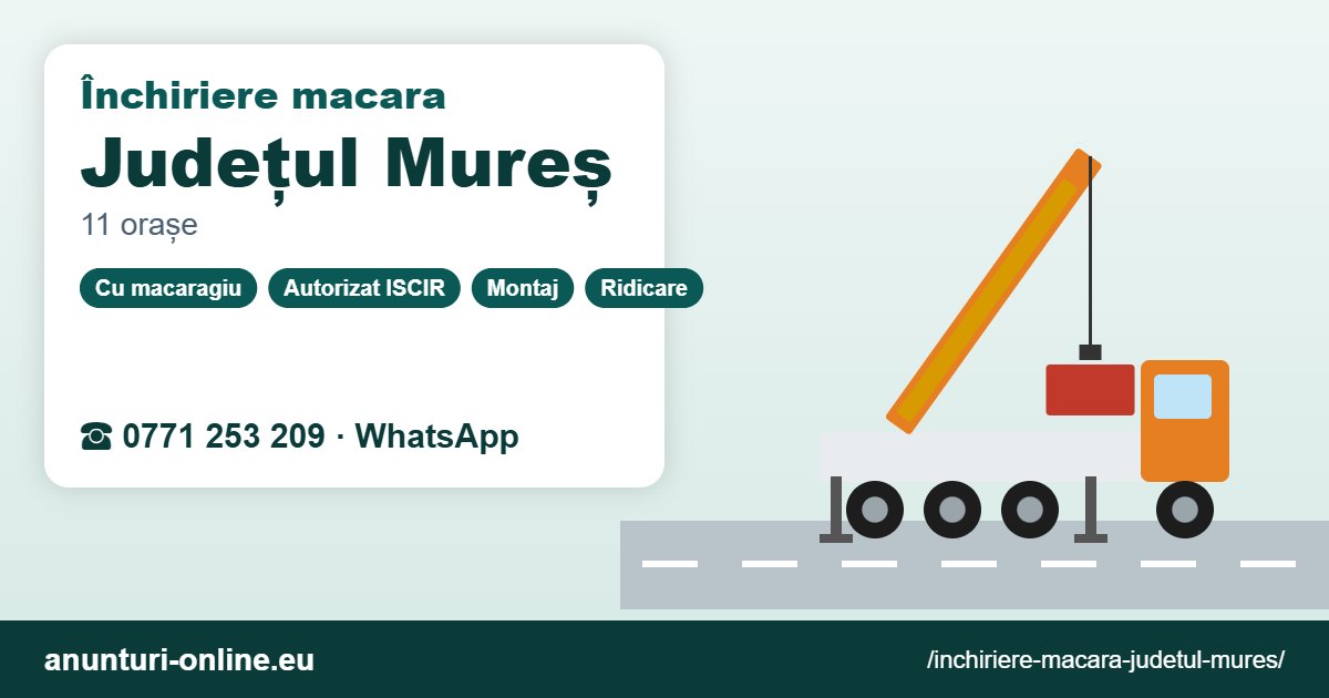 Închiriere macara Județul Mureș – 0771 253 209