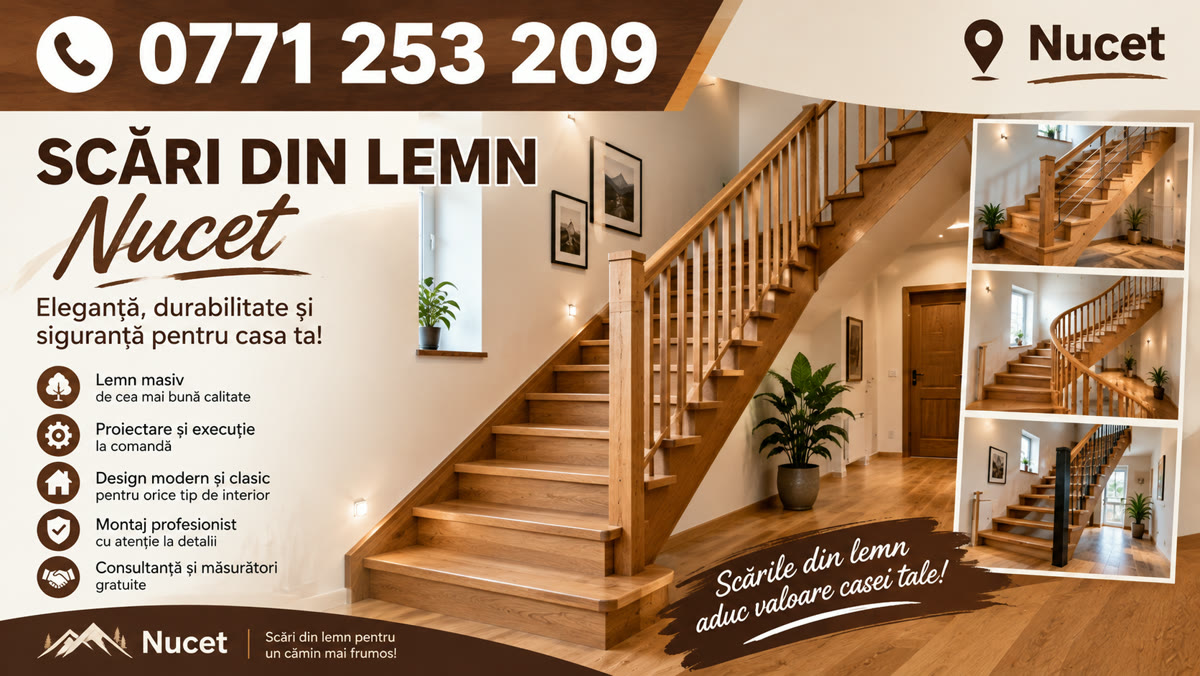 Scări din lemn Nucet, județul Bihor – execuție la comandă și montaj – 0771 253 209