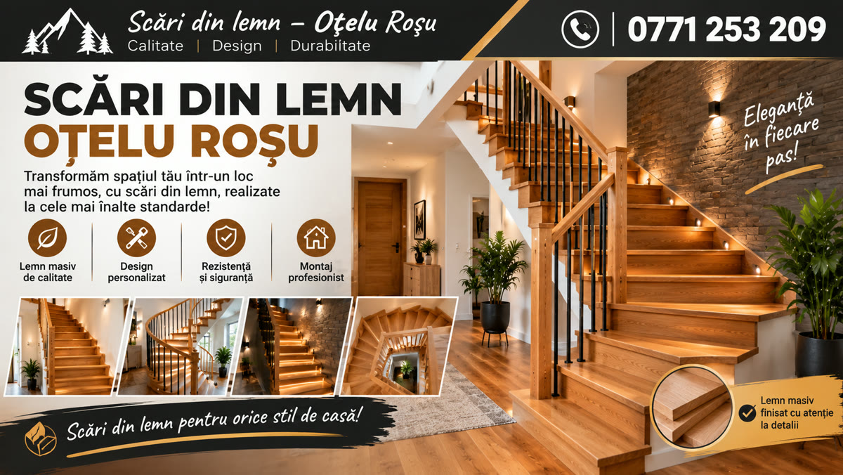 Scări din lemn Oțelu Roșu, județul Caraș-Severin – execuție la comandă și montaj – 0771 253 209